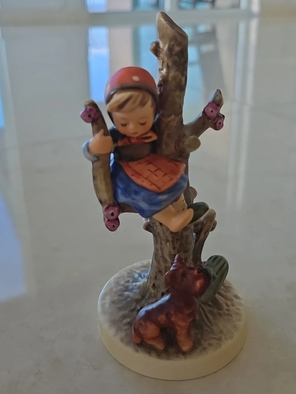 Set Of 2 Hummel Figurines - Out Of Danger and Culprits - Boy And Girl In Trees